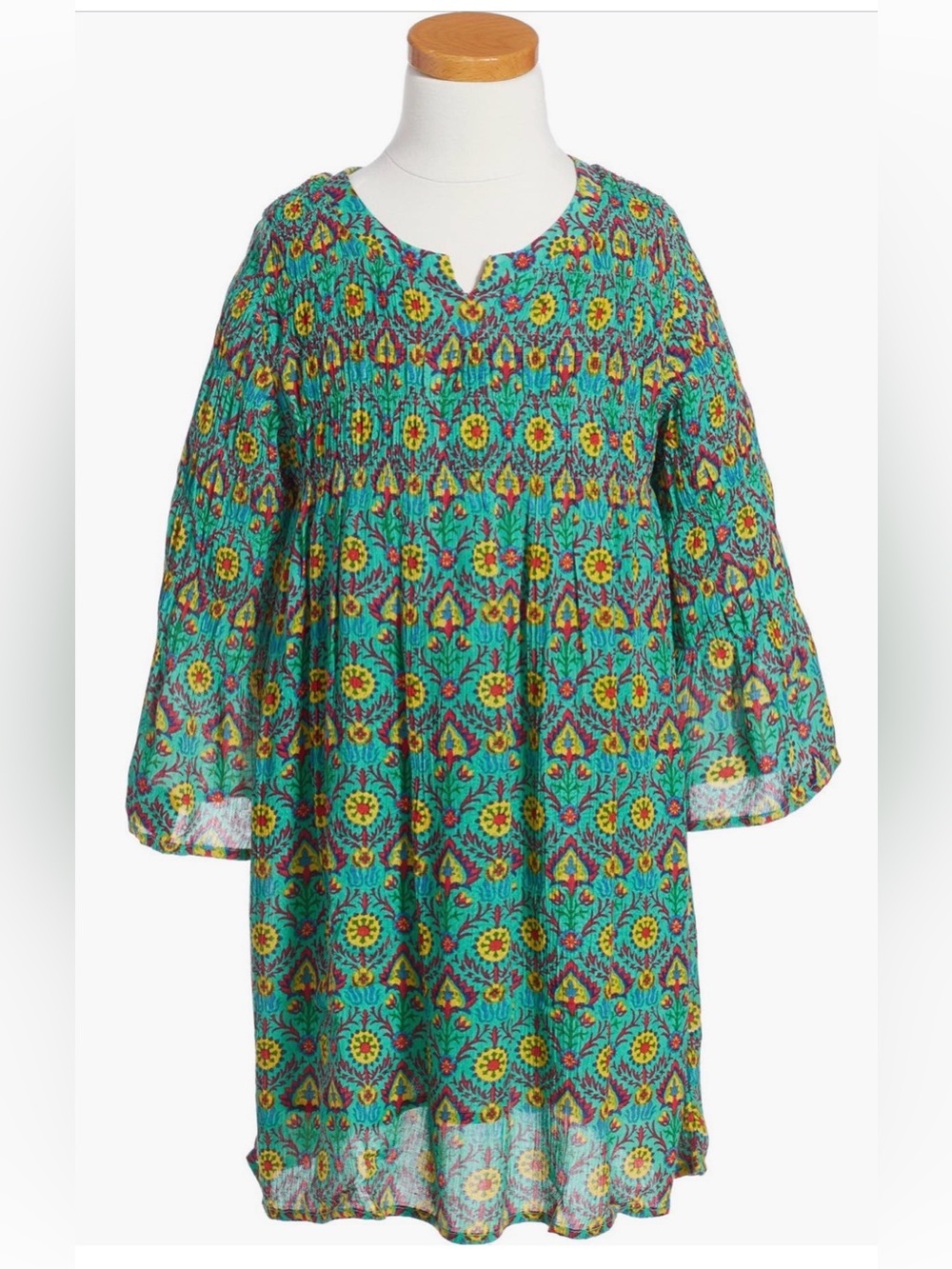Peek Boho Floral Smocked Dress in Teal, Yellow & Burgundy